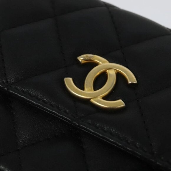 CHANEL Matelasse Pearl Shoulder Bag Lamb Skin Black Gold CC Auth - Picture 9 of 16